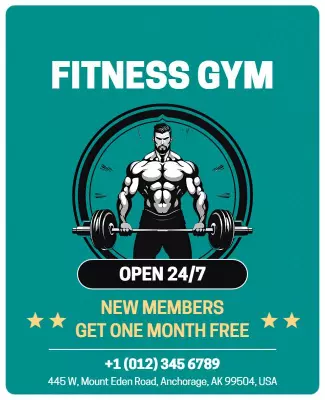 Bold Teal Fitness Gym New Members Promotion Flyer Template