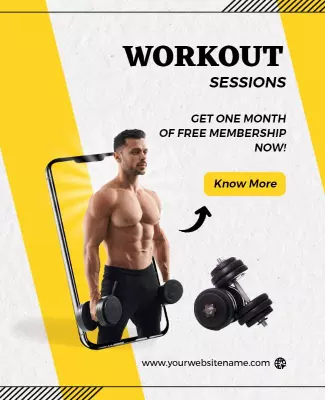 Dynamic Yellow Fitness Workout Sessions Flyer Template
