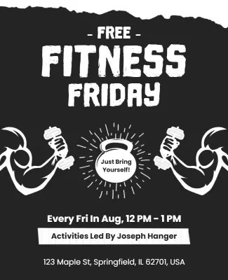 Fitness Themed Black and White Free Workout Friday Poster Template