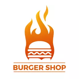 Flaming Orange Burger Icon to Showcase Gourmet Burger Shop Logo Template