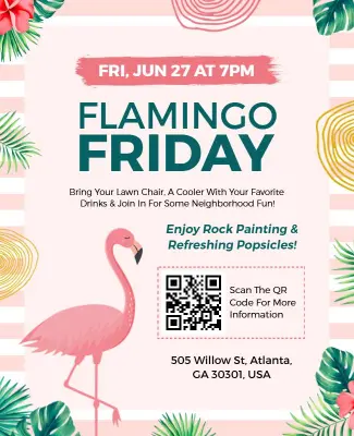 Flamingo Friday Social Gathering Promotion Flyer Template