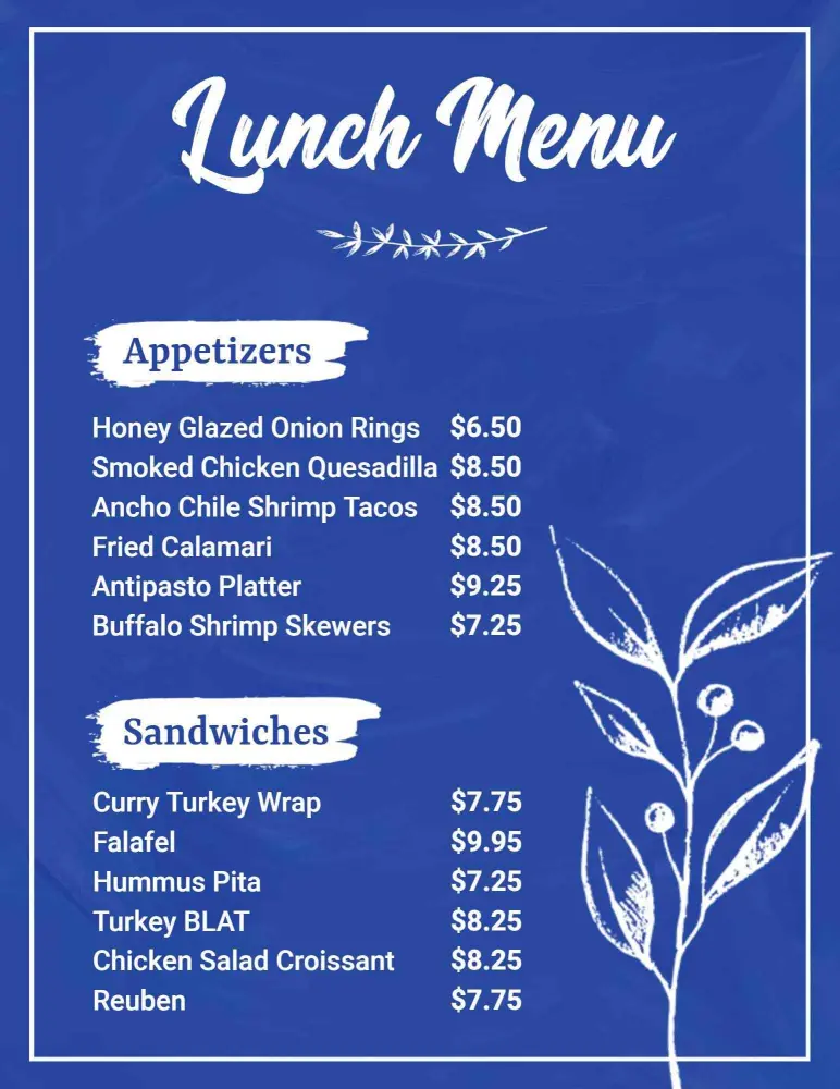 Flavorful Appetizers and Sandwiches for Enjoyable Lunch Menu Template