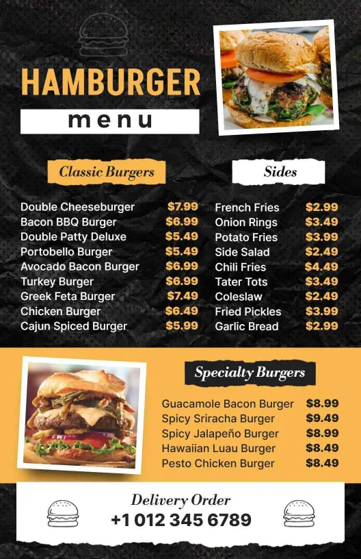 Flavorful Bacon and Spicy Jalapeño Specialty Burger Menu Template