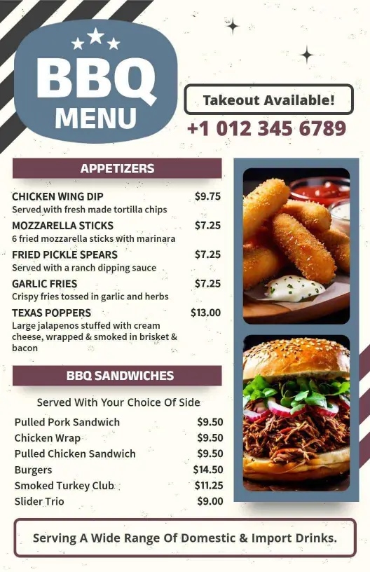 Flavorful BBQ Sandwiches and Appetizers for Every Occasion BBQ Menu Template