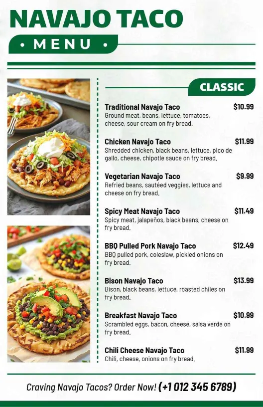 Flavorful Chicken and Vegetarian Selections Tacos Menu Template