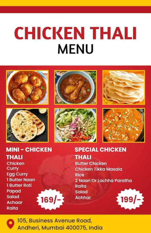 Flavorful Chicken Curry and Rice Varieties Indian Cuisine Menu Template
