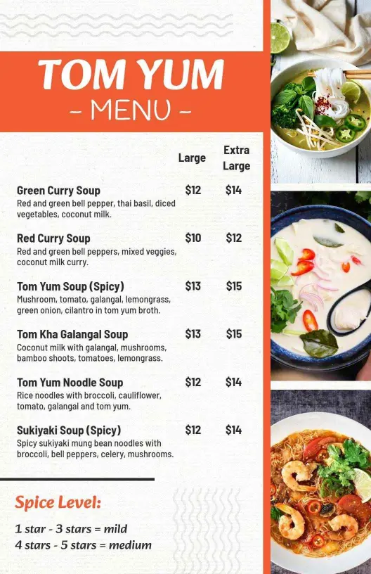 Flavorful Curry and Herb-Infused Soups Selection Soup Menu Template