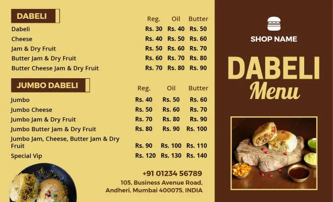 Flavorful Dabeli Options with Tasty Fillings Indian Cuisine Menu Template