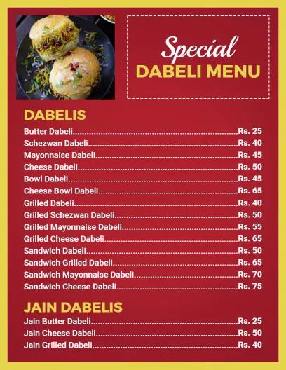 Flavorful Dabeli Selections with Unique Fillings Indian Cuisine Menu Template