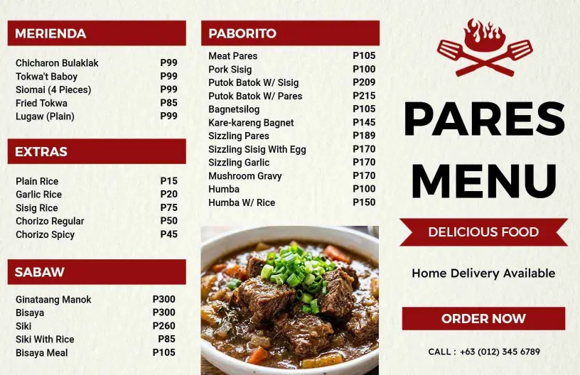 Flavorful Filipino Classics and Signature Dishes Tri Fold Menu Template