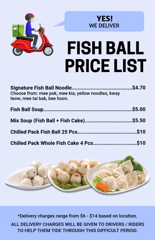 Flavorful Fish Ball Noodles and Chilled Soups Seafood Menu Template