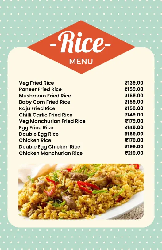 Flavorful Fried Rice Dishes and Unique Ingredients Rice Menu Template