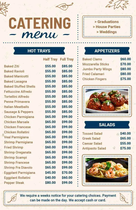 Flavorful Italian Dishes and Appetizers for Special Events Catering Menu Template