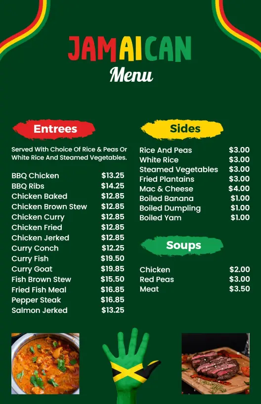 Flavorful Jamaican Entrees and Sides Highlighting Holiday Menu Template