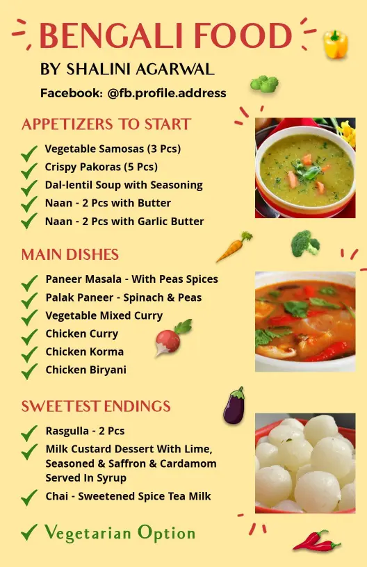 Flavorful Paneer and Spicy Chicken Varieties Indian Cuisine Menu Template