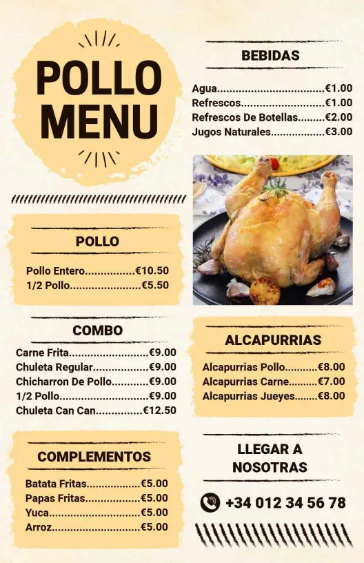 Flavorful Rotisserie Chicken and Side Combo Options Chicken Menu Template