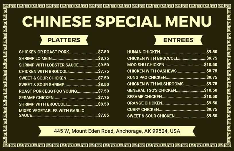 Flavorful Stir-Fried Dishes and Specialties Chinese Menu Template