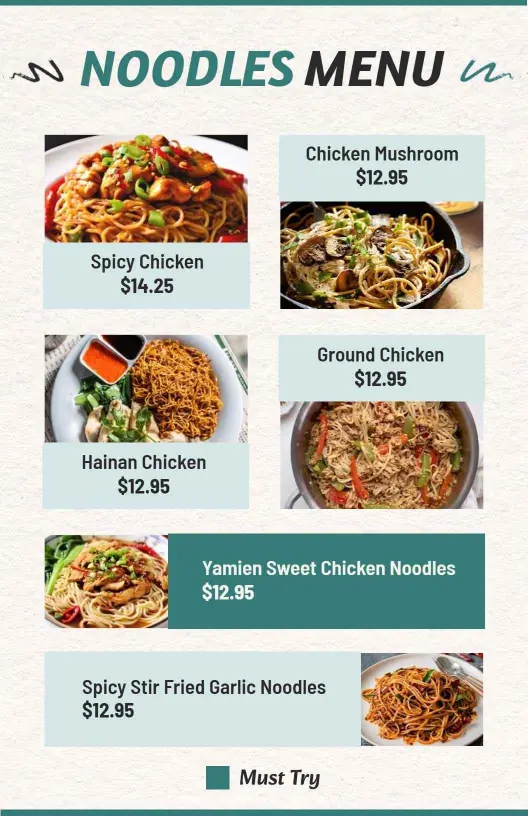 Flavorful Stir Fried Garlic and Mushroom Noodles Menu Template