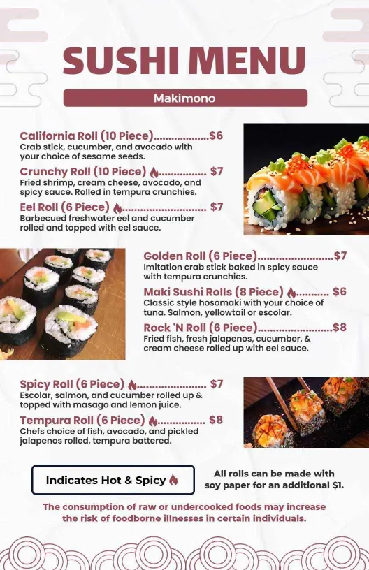 Flavorful Sushi Rolls with Fresh Ingredients and Toppings Sushi Menu Template