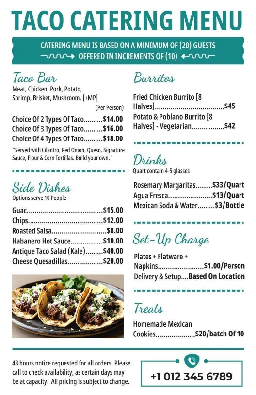 Flavorful Taco Bar and Burrito Selections Catering Menu Template