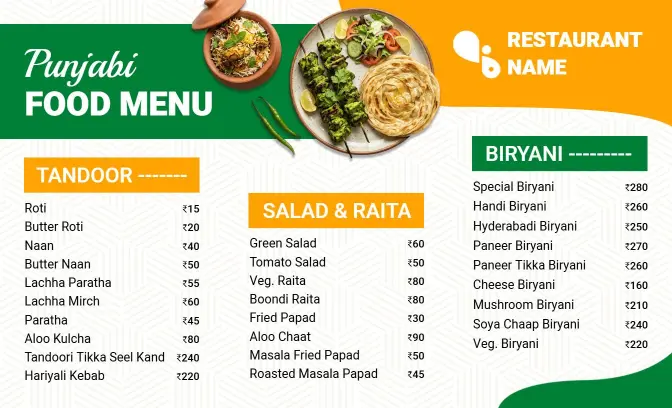 Flavorful Tandoori Delights and Biryani Specials Indian Cuisine Menu Template