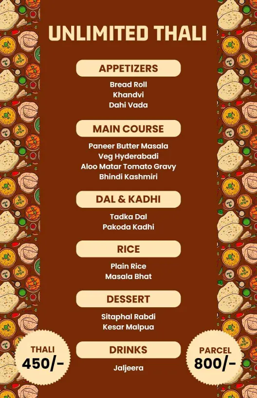 Flavorful Thali Options Featuring Rich Indian Dishes Menu Template