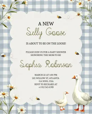 Floral and Silly Goose Themed Baby Shower Invitation Flyer Template