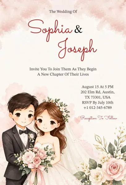 Floral Anime Wedding Invitation Template