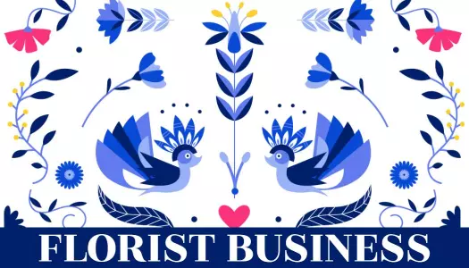Floral Art Design with Blue Birds for Florist Business Card Template
