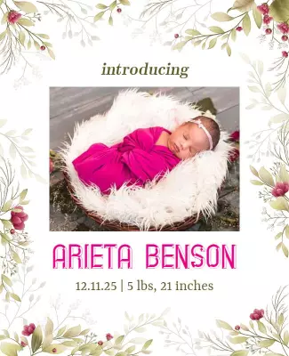 Floral Baby Announcement with Elegant Pink Accents Poster Template