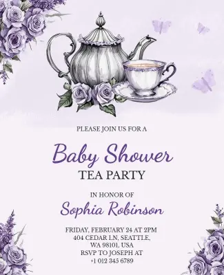Floral Baby Shower Tea Party Flyer Template