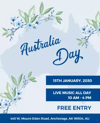 Floral Blue Australia Day Celebration Event Poster Template