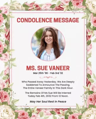 Floral Border Condolence Announcement Flyer Template