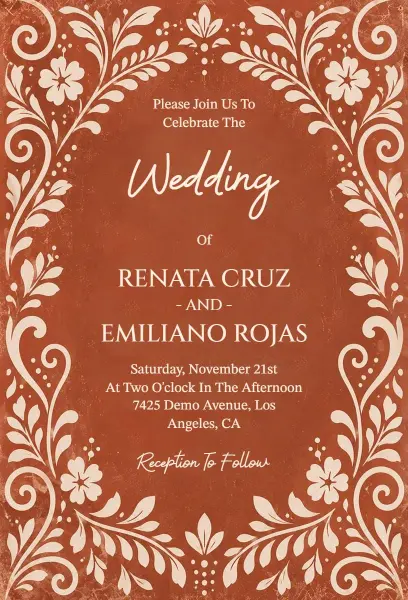 Floral Border Mexican Wedding Invitation Template