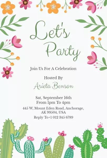 Floral Cactus Outdoor Garden Party Invitation Template