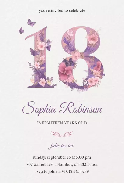 Floral Chic 18th Birthday Celebration Invitation Template