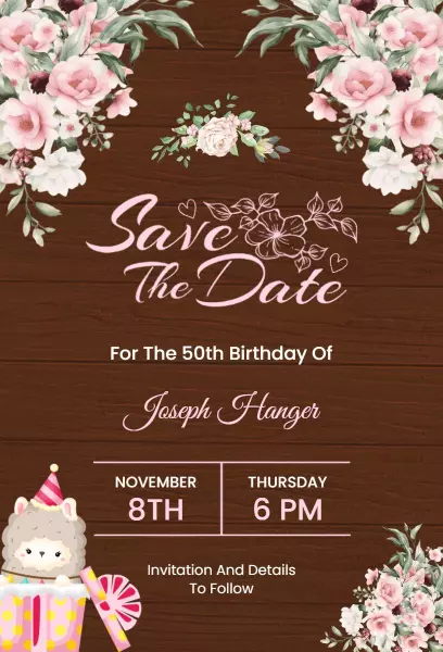 Floral Chic 50th Birthday Celebration Save The Date Invitation Template