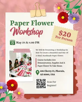 Floral Craft Paper Flower Workshop Flyer Template