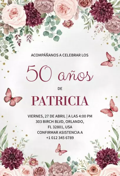 Floral Elegance 50th Birthday Celebration Invitation Template