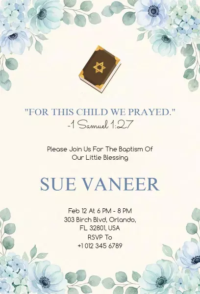 Floral Elegance Baptism Celebration Invitation Template