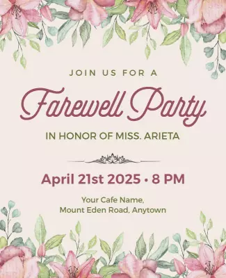 Floral Elegance Farewell Party Invitation Poster Template