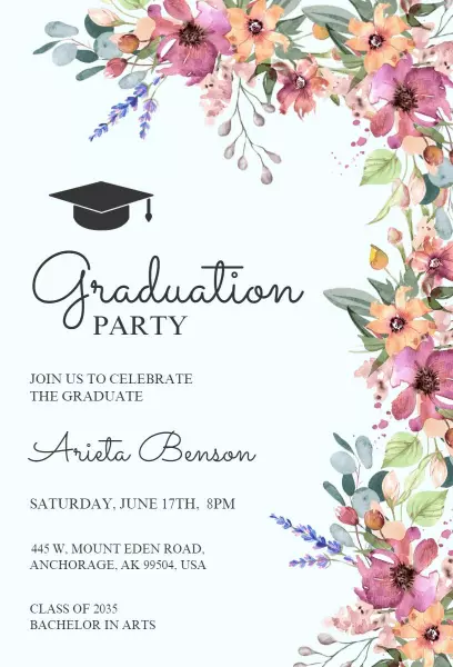 Floral Elegance Graduation Celebration Party Invitation Template