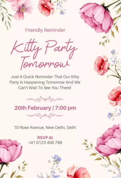 Floral Elegance Kitty Party Celebration Invitation Template