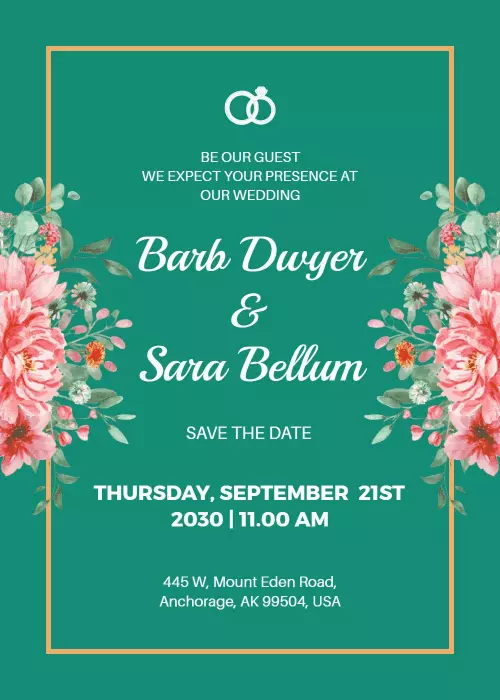 Floral Elegance Wedding Ceremony Invitation Template