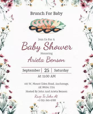 Floral Elegant Baby Shower Brunch Invitation Poster Template