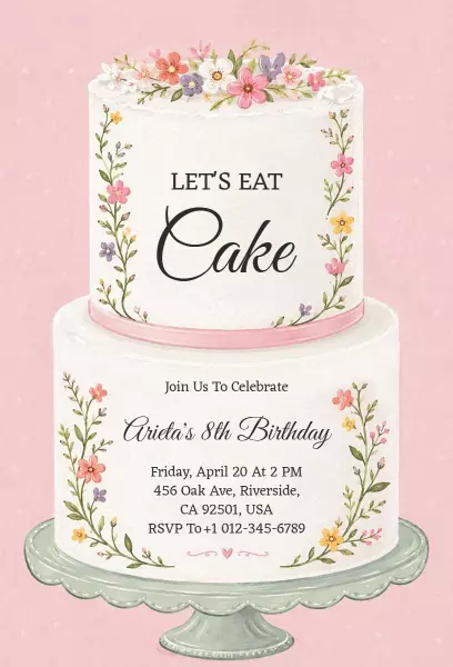 Floral Elegant Cake Themed Birthday Celebration Invitation Template
