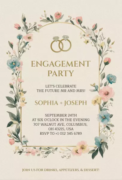 Floral Elegant Engagement Party Celebration Invitation Template