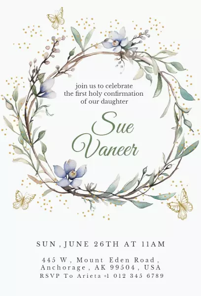 Floral Elegant First Holy Confirmation Celebration Invitation Template