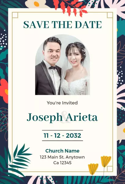 Floral Elegant Save The Date Wedding Announcement Invitation Template