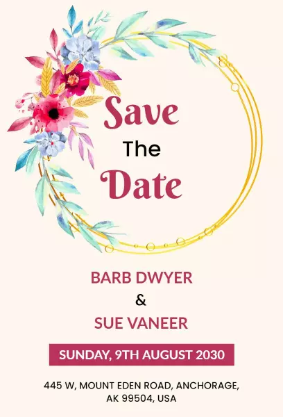 Floral Elegant Wedding Save The Date Invitation Template